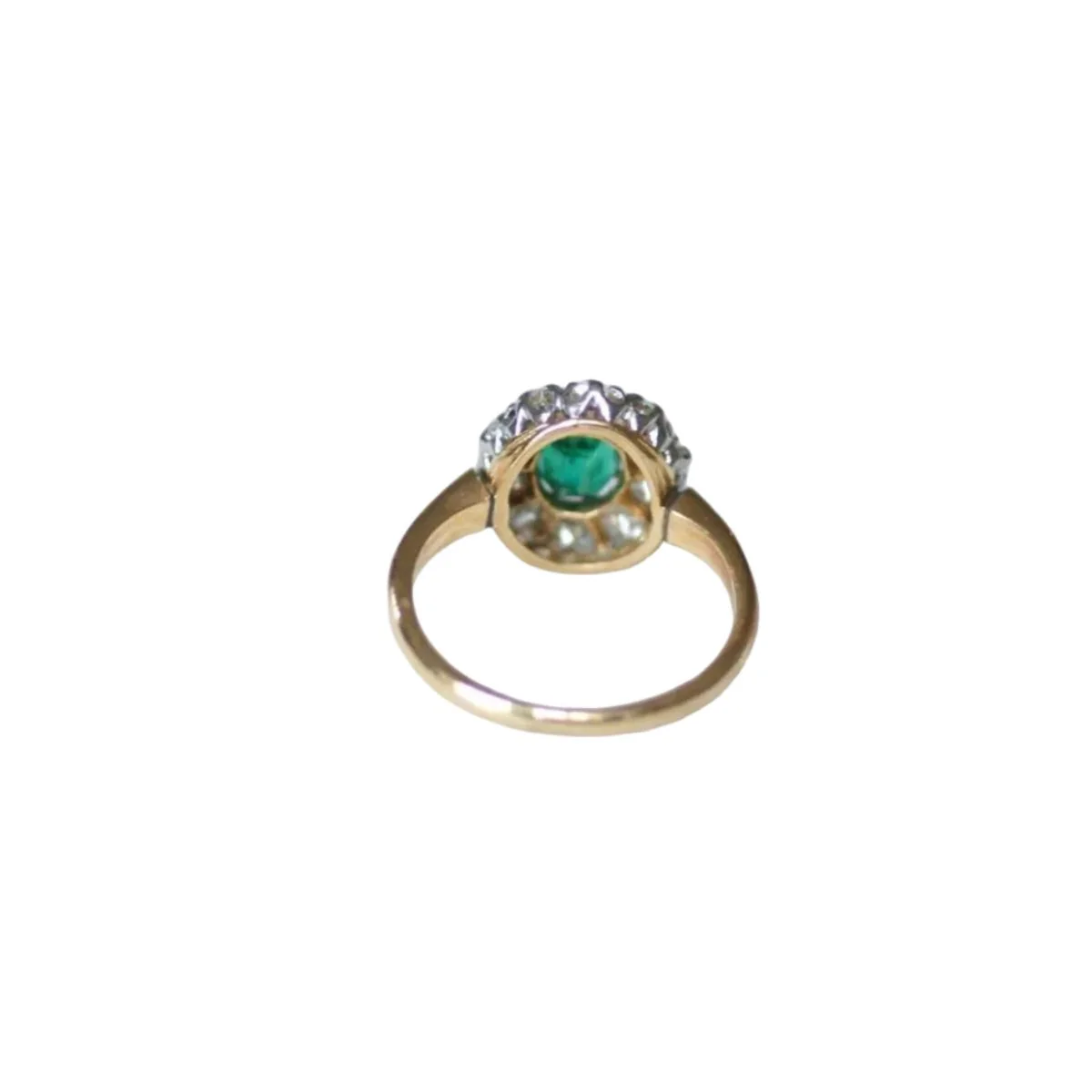 Bague Marguerite en argent, or jaune, émeraude, et diamants - Image 3