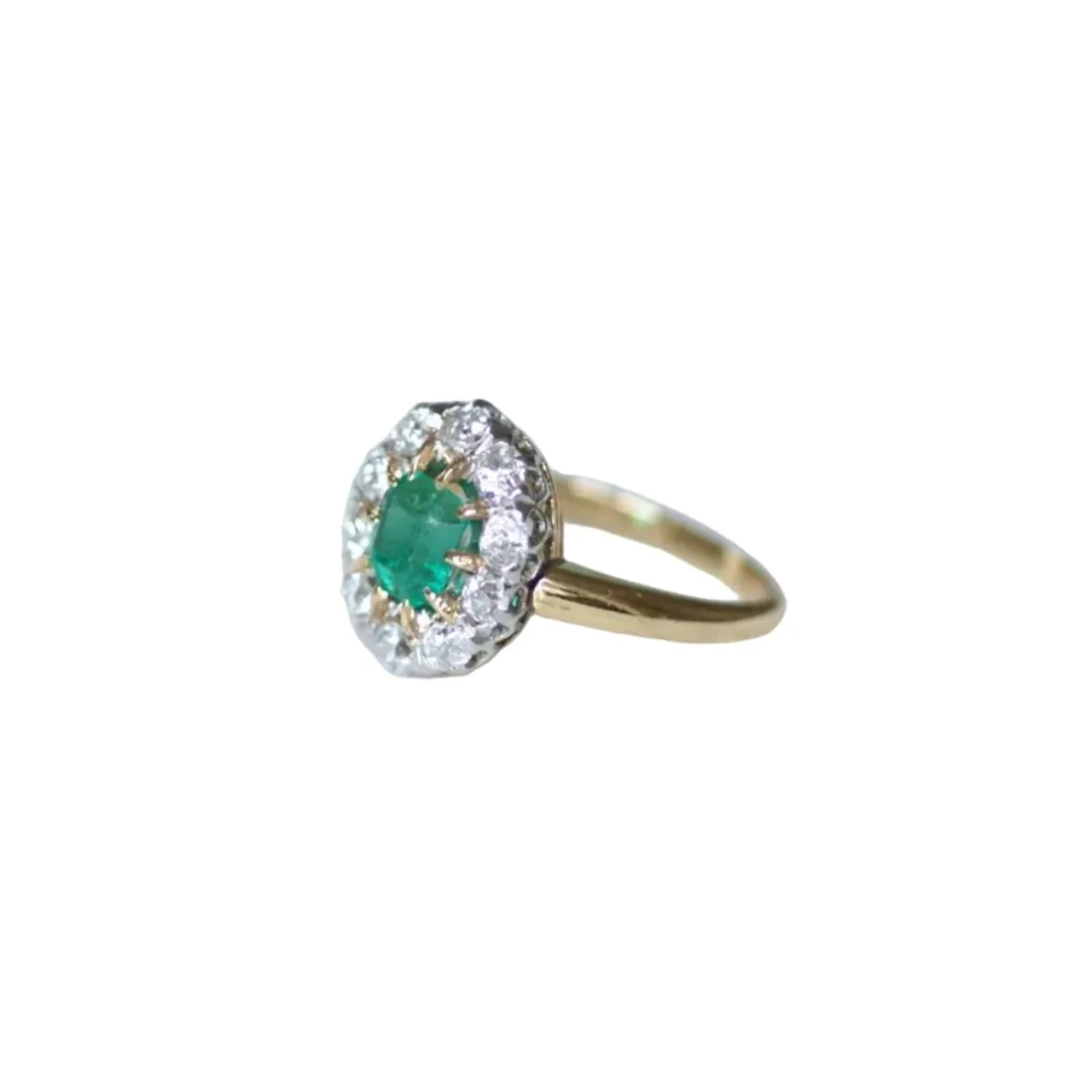 Bague Marguerite en argent, or jaune, émeraude, et diamants - Image 4