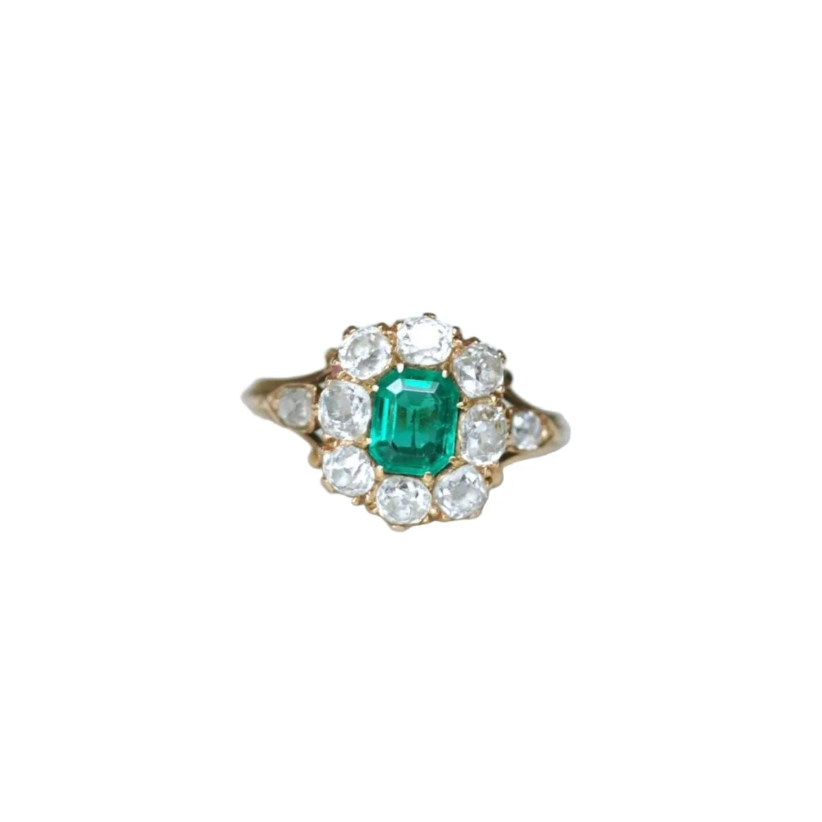 Bague Marguerite en or rose, émeraude, et diamants