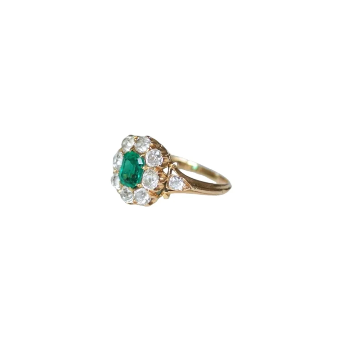 Bague Marguerite en or rose, émeraude, et diamants - Image 3