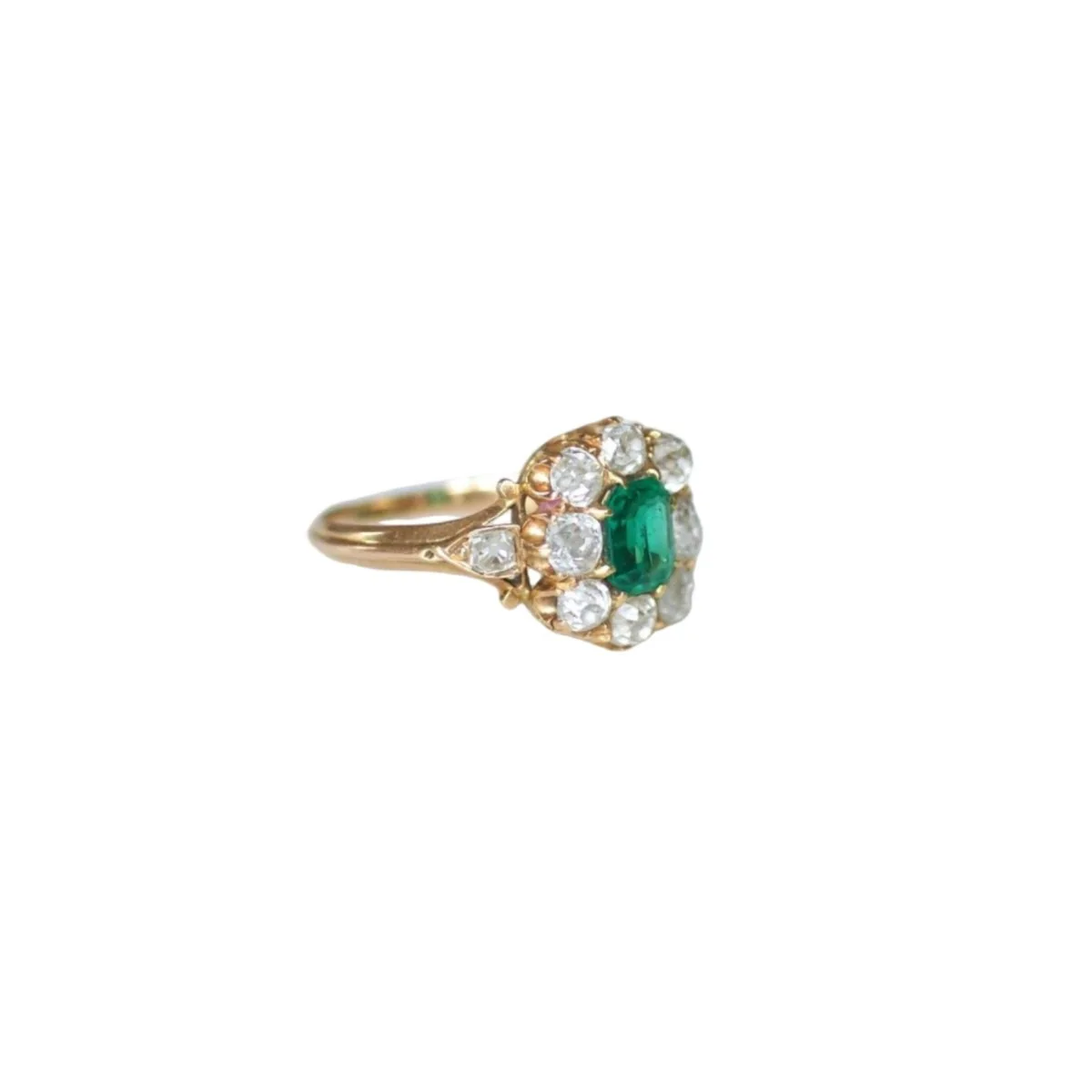 Bague Marguerite en or rose, émeraude, et diamants - Image 7