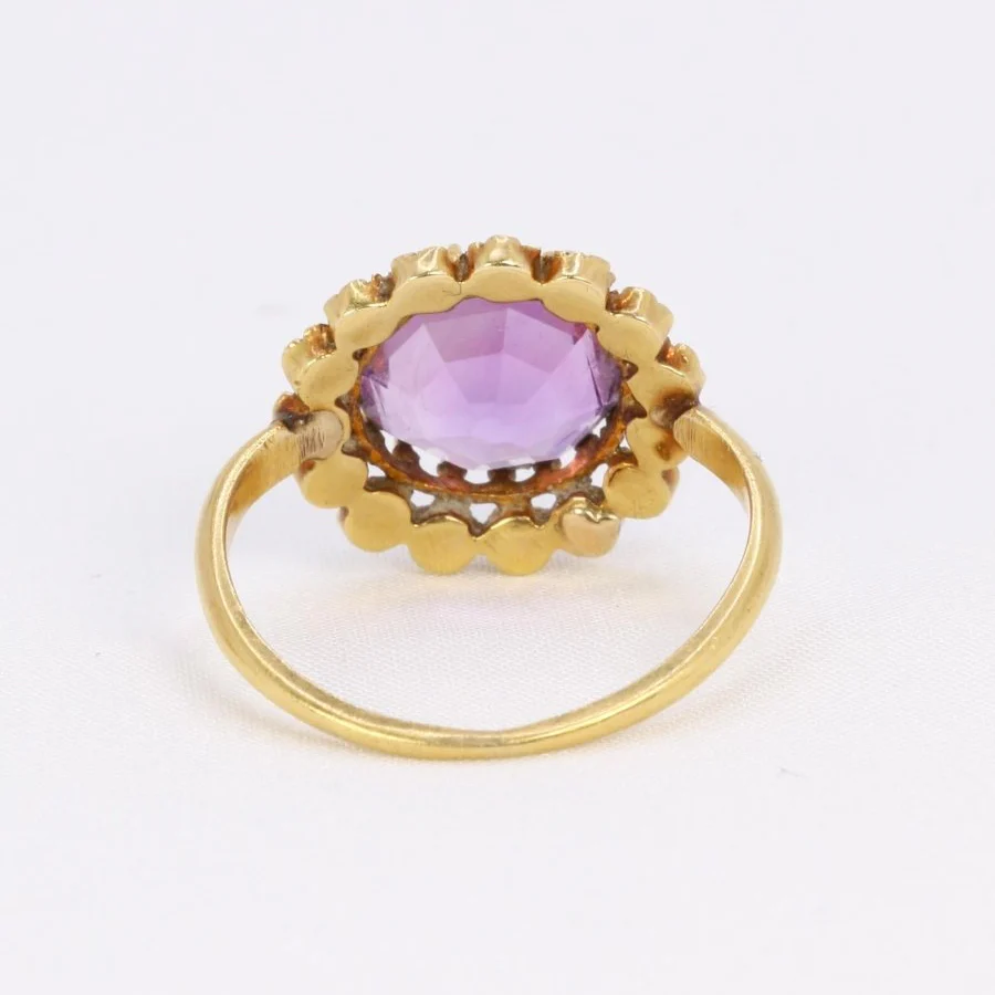 Bague marguerite ancienne or jaune amethyste perles fines - Image 6