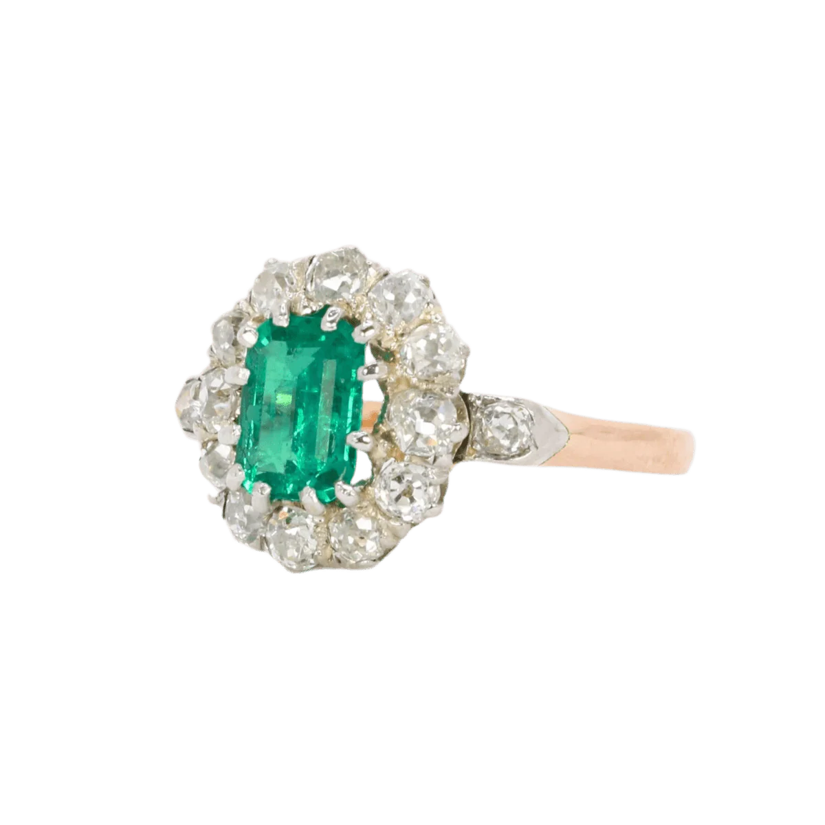 Bague Marguerite en or rose, or blanc, émeraude et diamants - Image 3