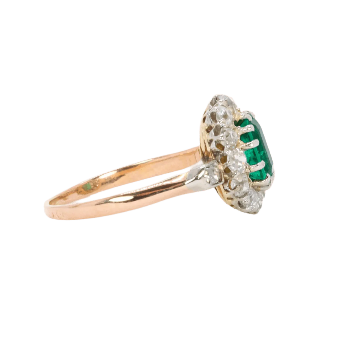 Bague Marguerite en or rose, or blanc, émeraude et diamants - Image 5
