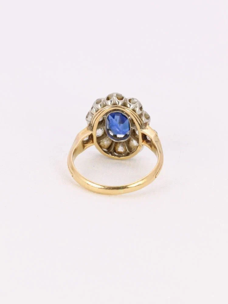 Bague Marguerite ancienne or rose, saphir et diamants - Image 5