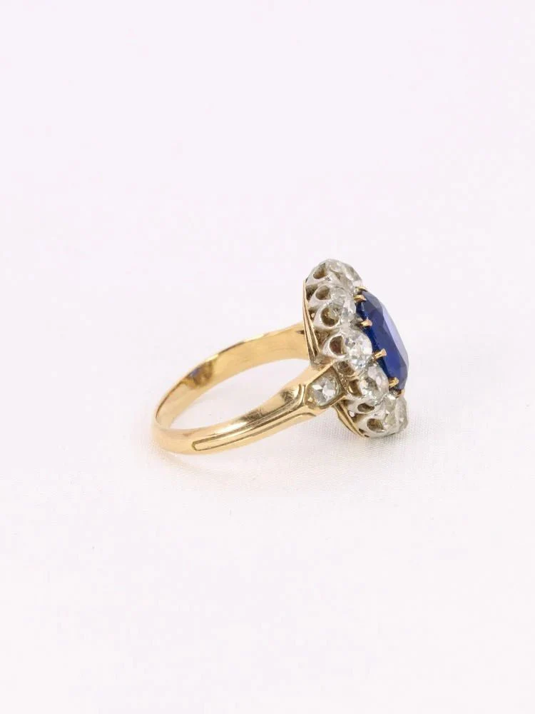 Bague Marguerite ancienne or rose, saphir et diamants - Image 6