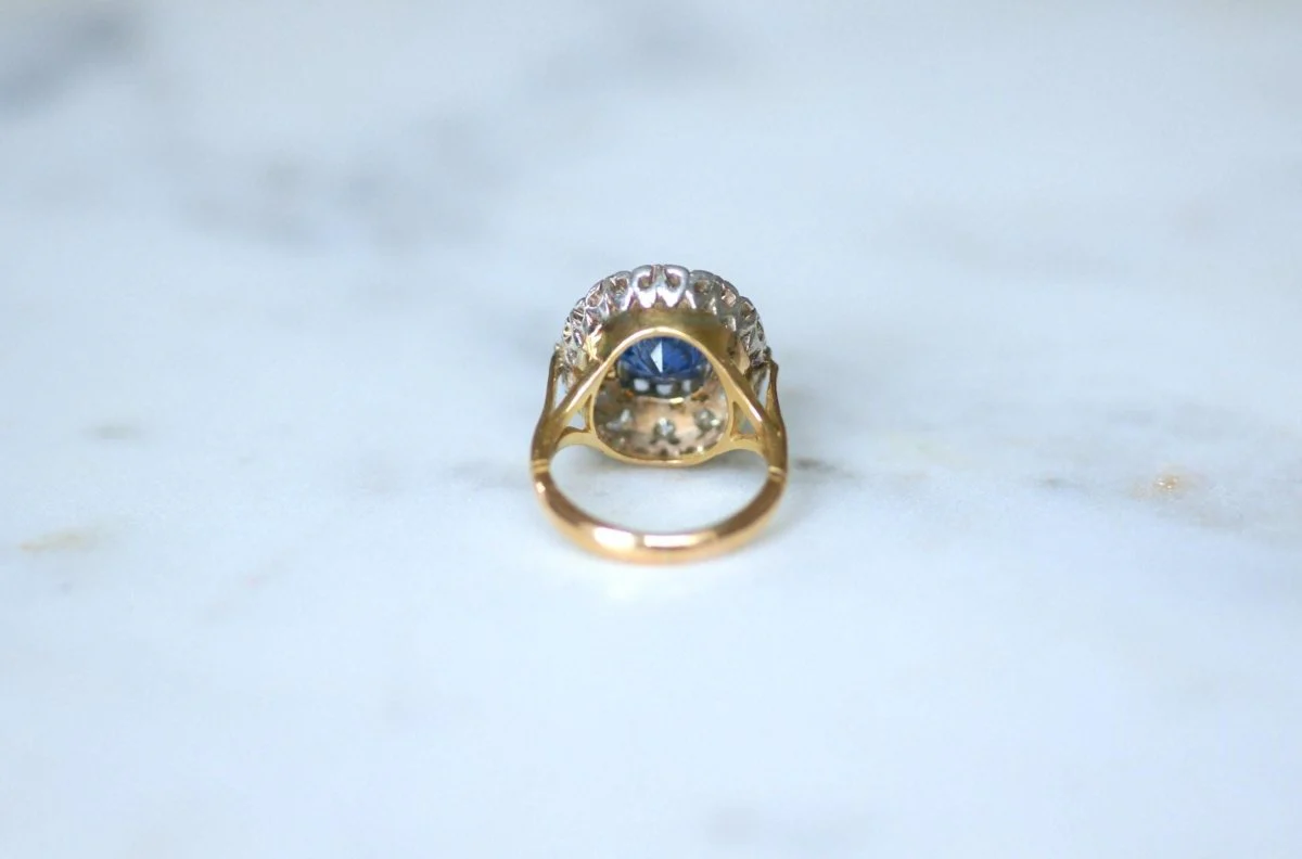 Bague Marguerite Saphir de Ceylan 4,50 Cts et Diamants - Image 11