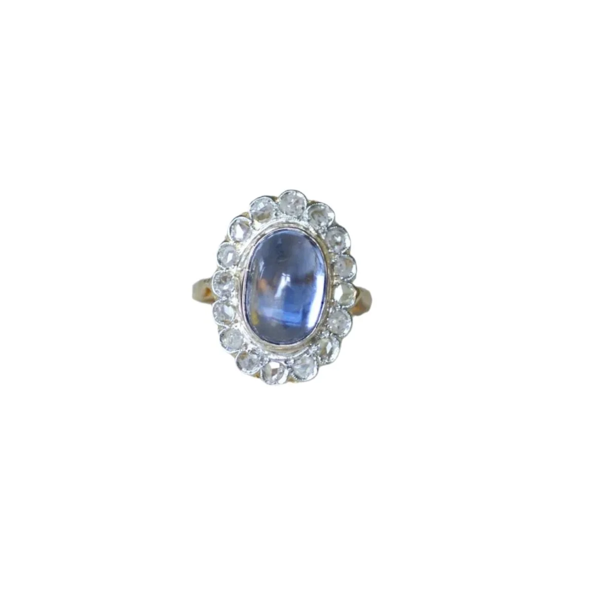 Bague Marguerite en or, platine, saphir et diamants