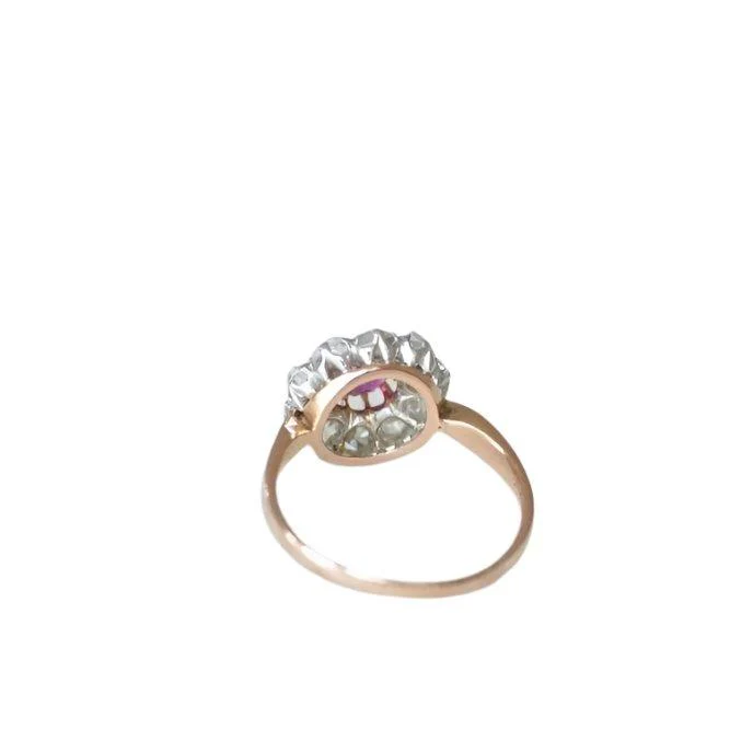 Bague Marguerite en or jaune, platine, saphir rose et diamants - Image 4