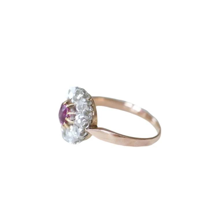 Bague Marguerite en or jaune, platine, saphir rose et diamants - Image 5