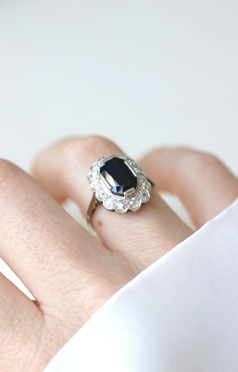 Bague Marguerite Art Déco Saphir 3,00 Cts & Diamants - Image 5