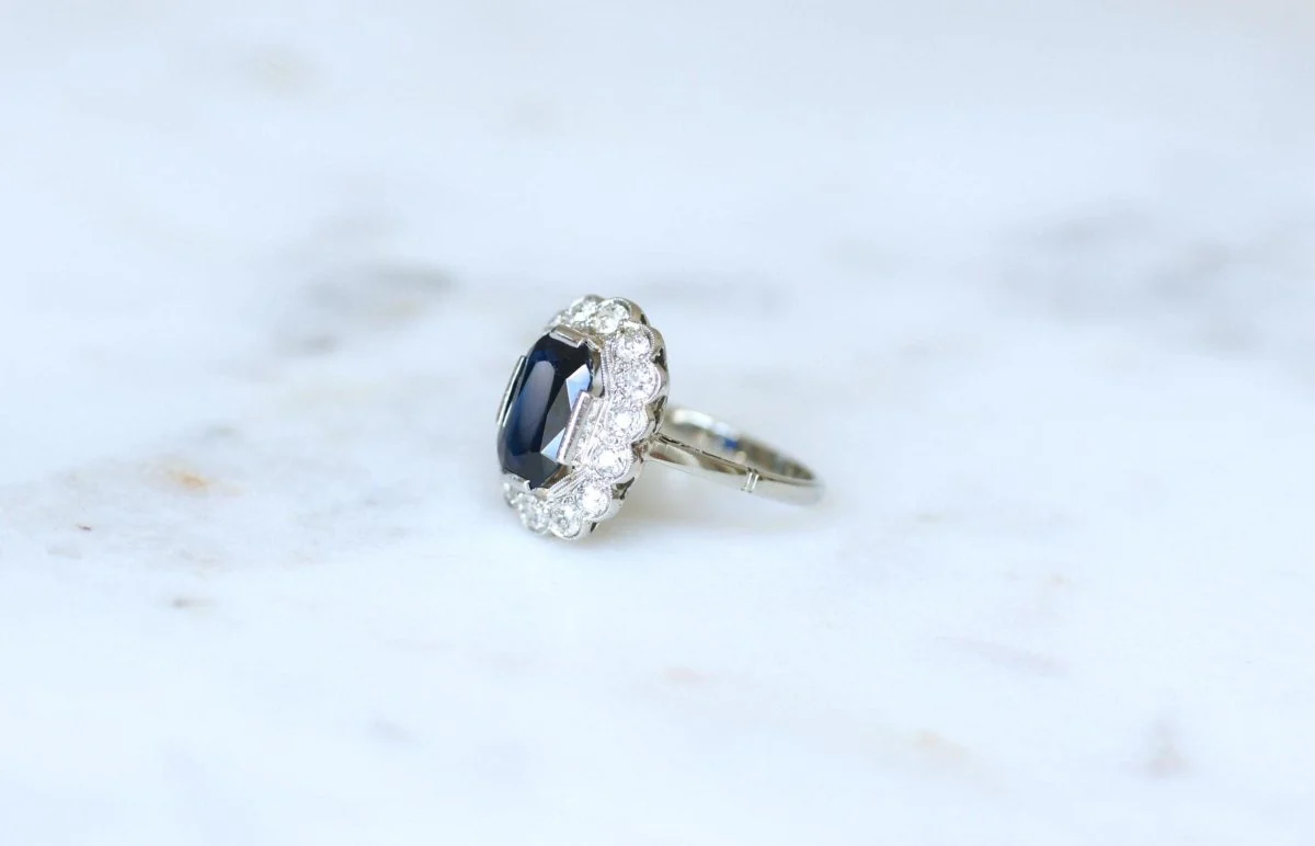 Bague Marguerite Art Déco Saphir 3,00 Cts & Diamants - Image 6