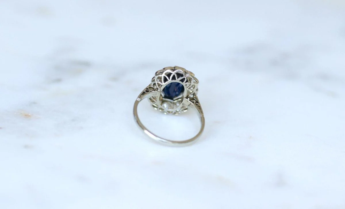 Bague Marguerite Art Déco Saphir 3,00 Cts & Diamants - Image 9
