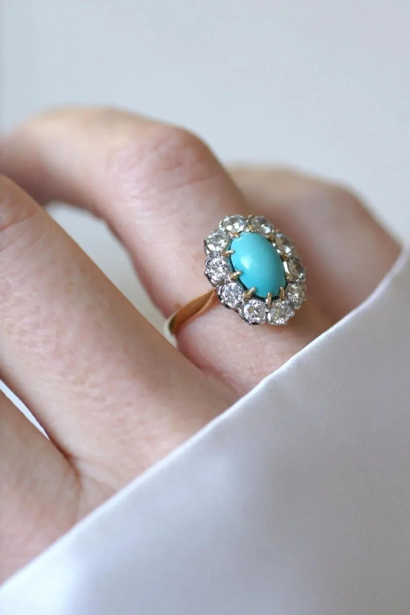 Bague Marguerite Turquoise et Diamants - Image 10