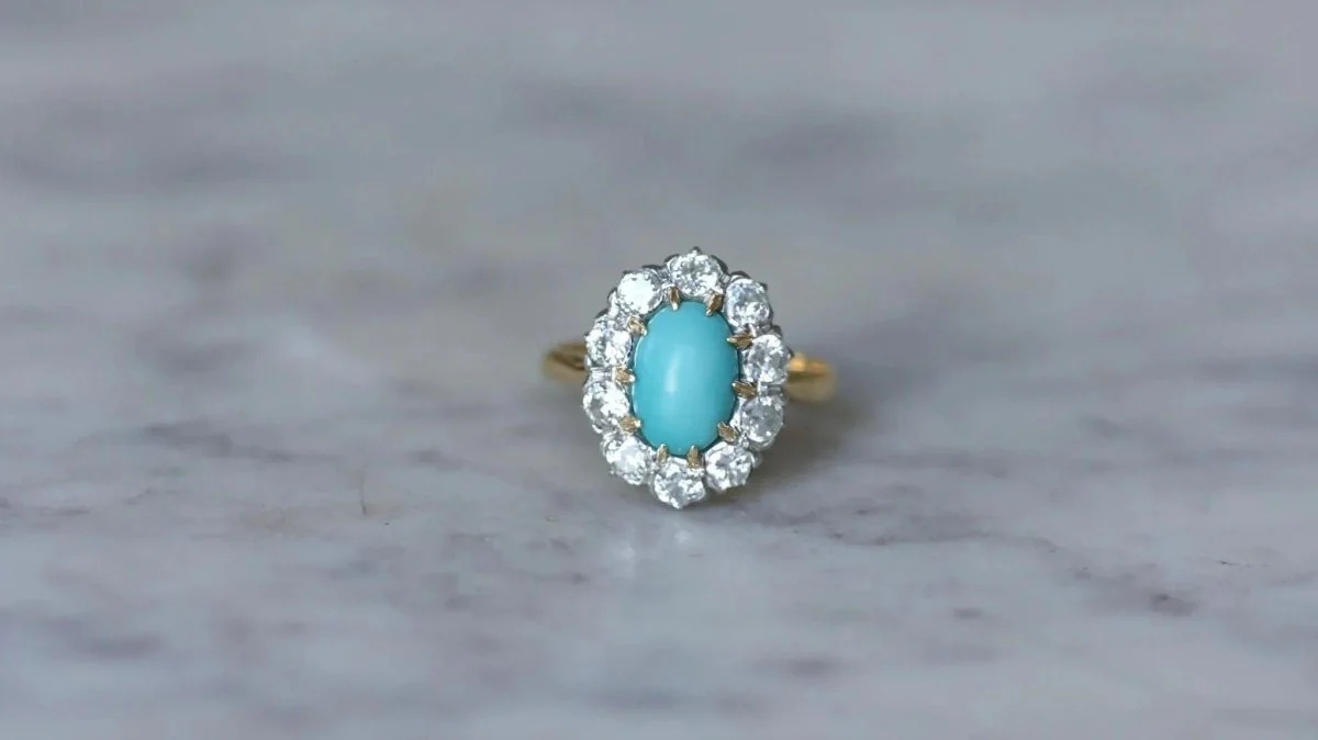 Bague Marguerite Turquoise et Diamants - Image 3