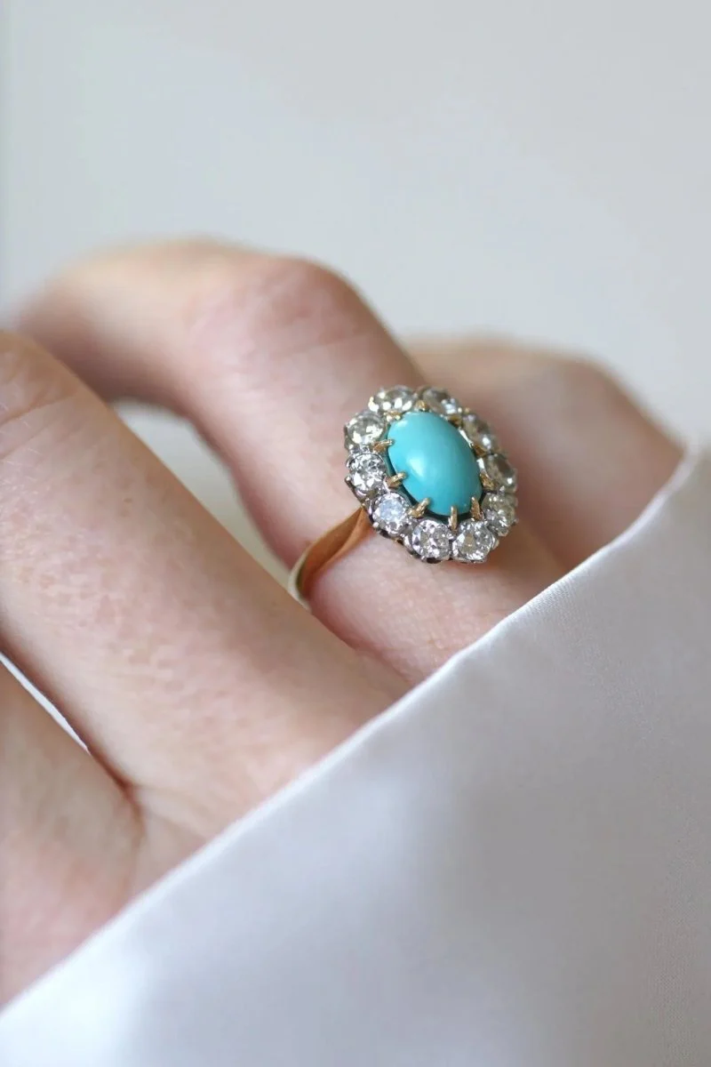 Bague Marguerite Turquoise et Diamants - Image 6