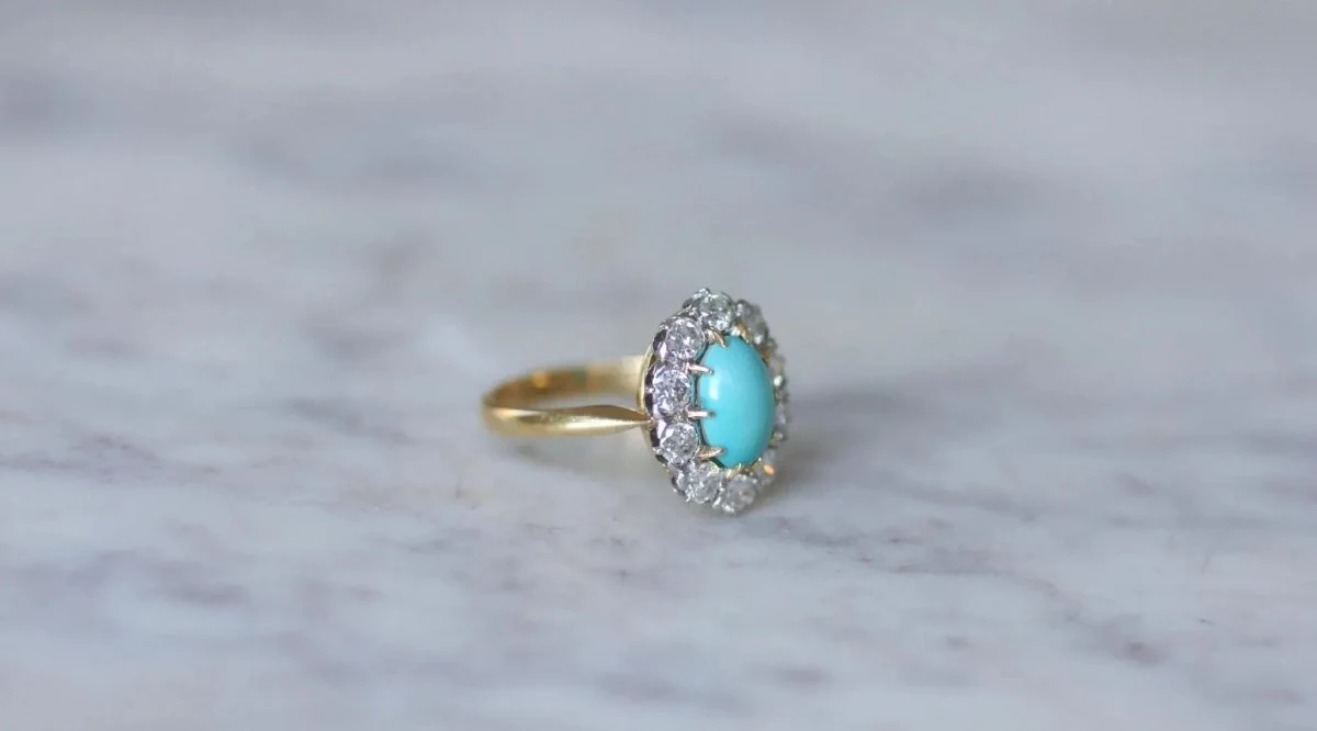 Bague Marguerite Turquoise et Diamants - Image 9