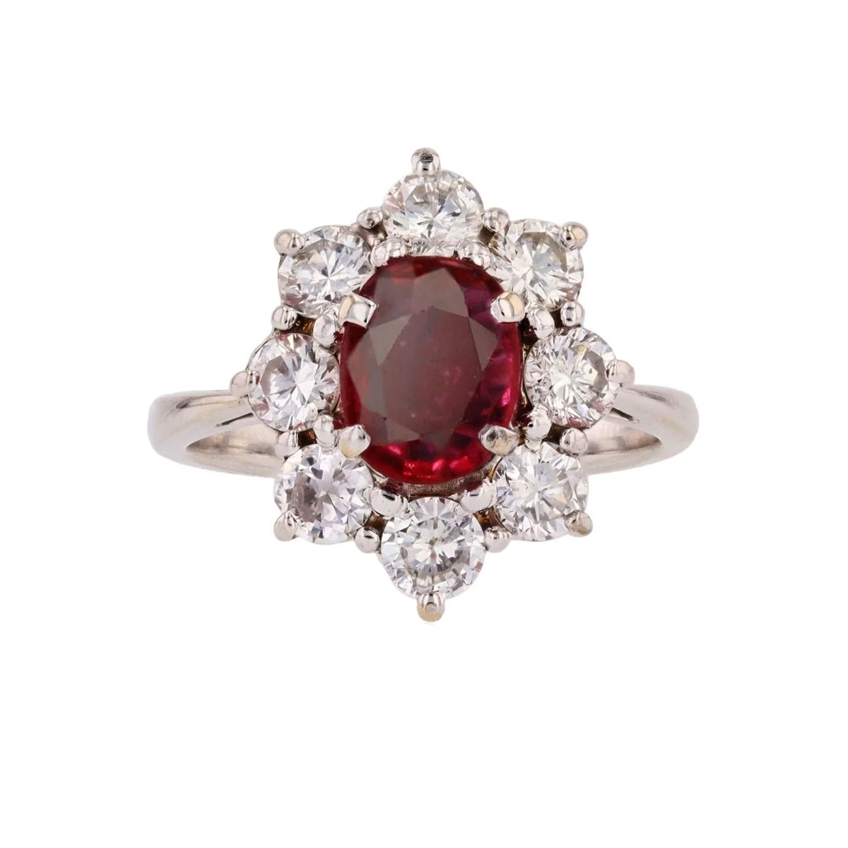 Bague Marguerite en or blanc, rubis et diamants