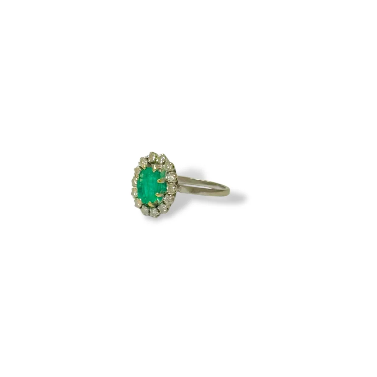 Bague marguerite en or blanc, émeraude et diamants - Image 3