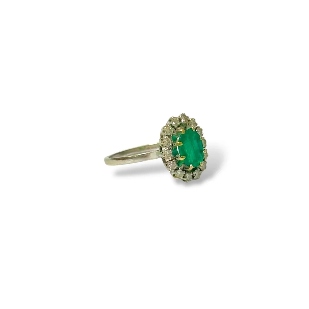 Bague marguerite en or blanc, émeraude et diamants - Image 4