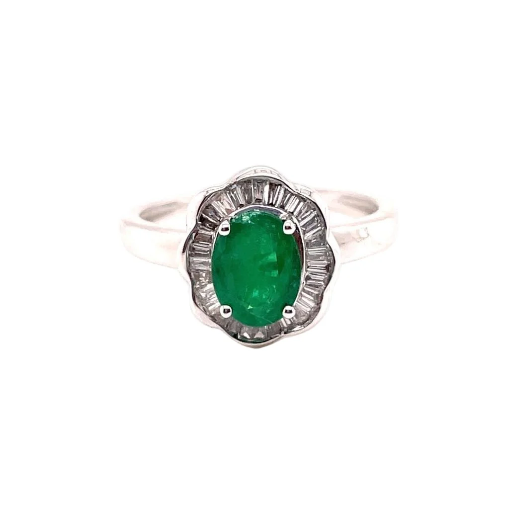 Bague Marguerite en or blanc, émeraude et diamants