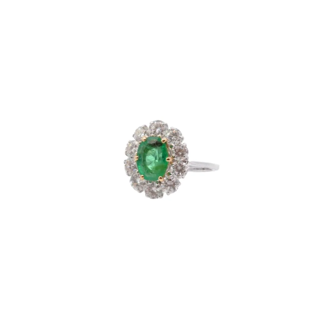 Bague Marguerite en or jaune, émeraude et diamants - Image 4