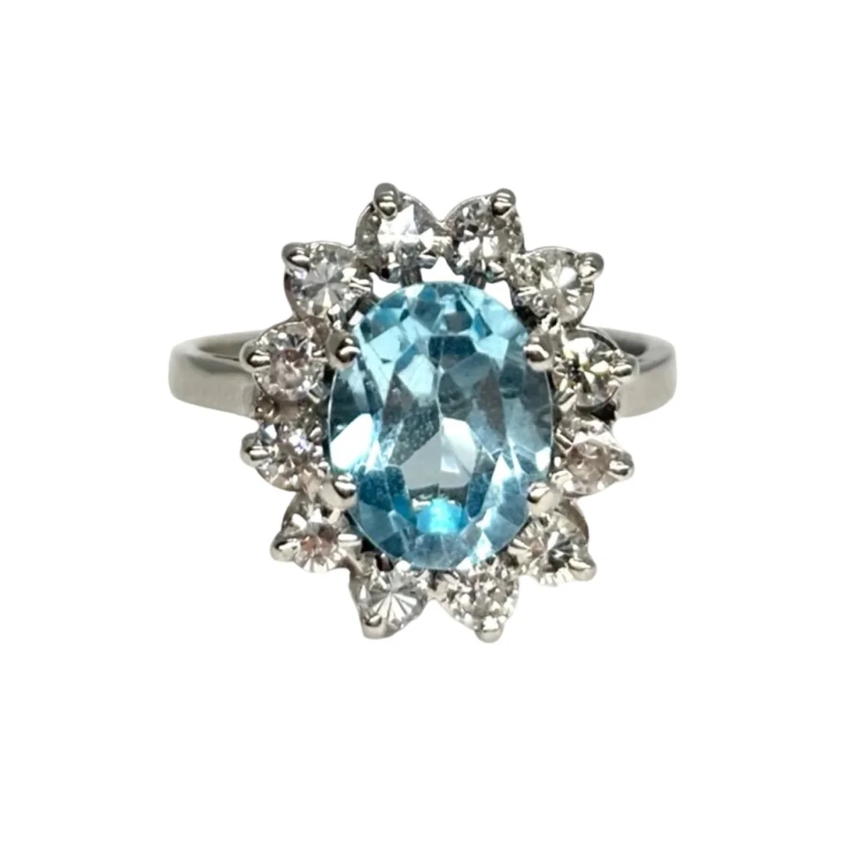 Bague Marguerite en or blanc, aigue-marine et diamants