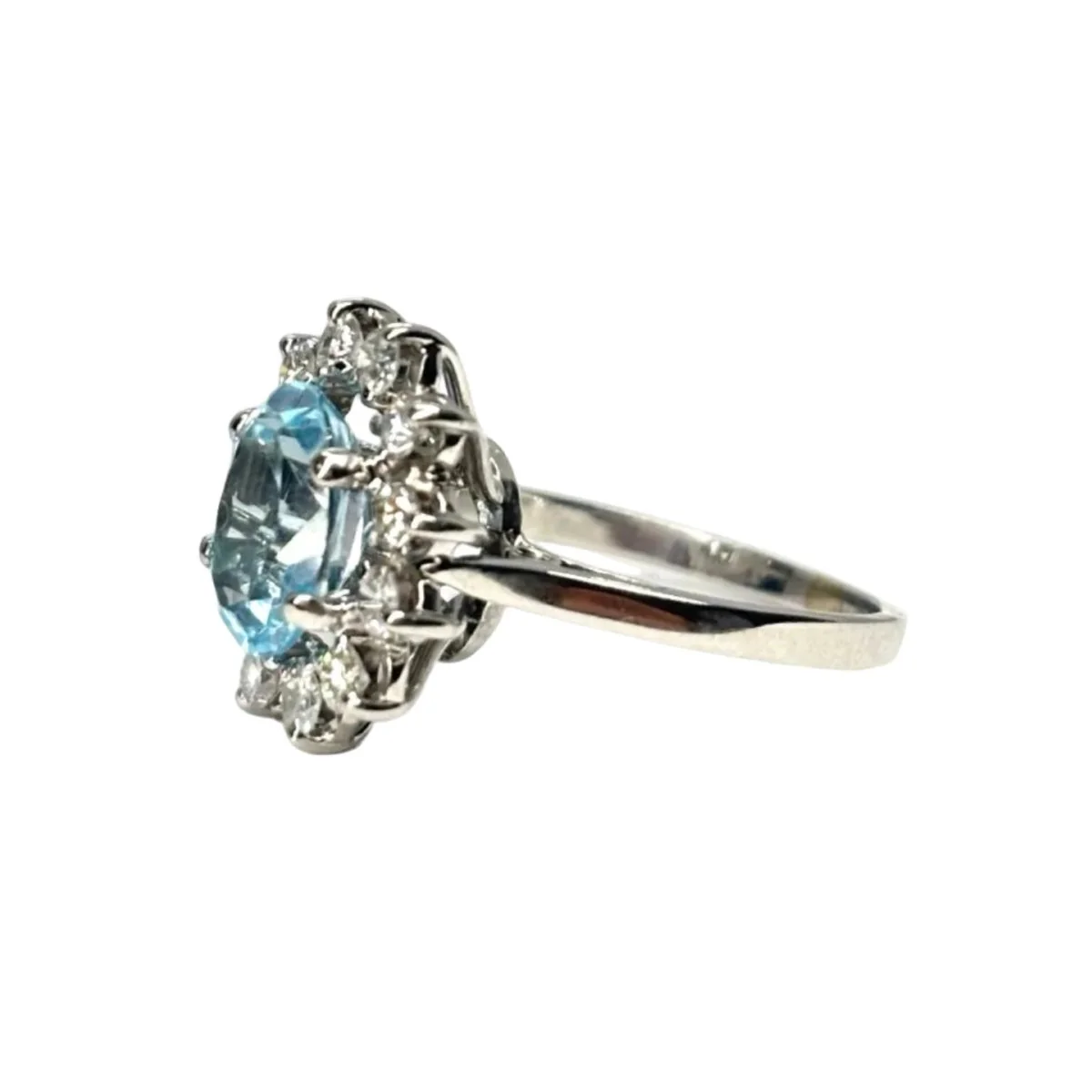 Bague Marguerite en or blanc, aigue-marine et diamants - Image 3