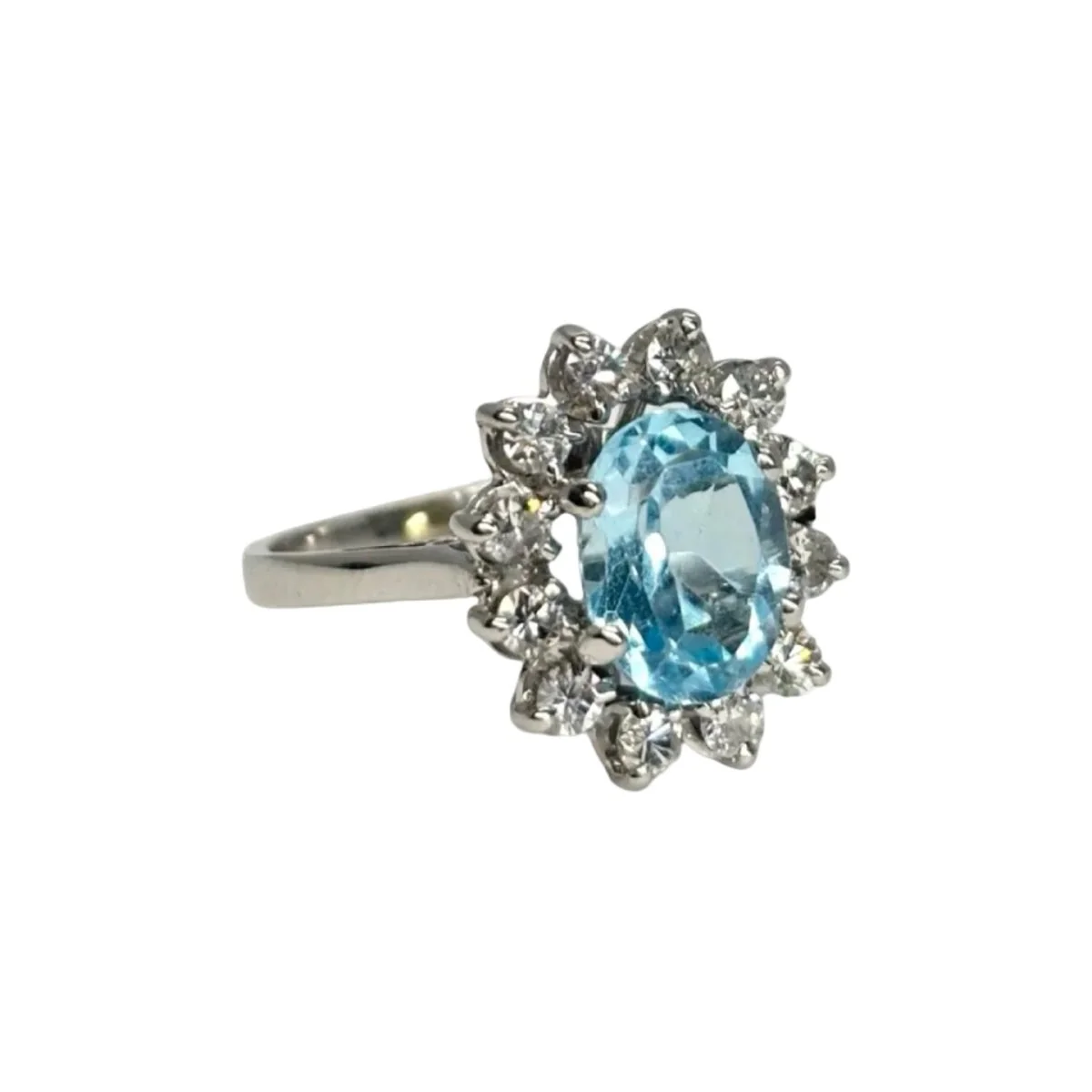 Bague Marguerite en or blanc, aigue-marine et diamants - Image 5