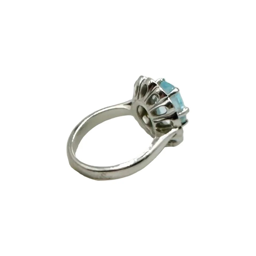 Bague Marguerite en or blanc, aigue-marine et diamants - Image 5