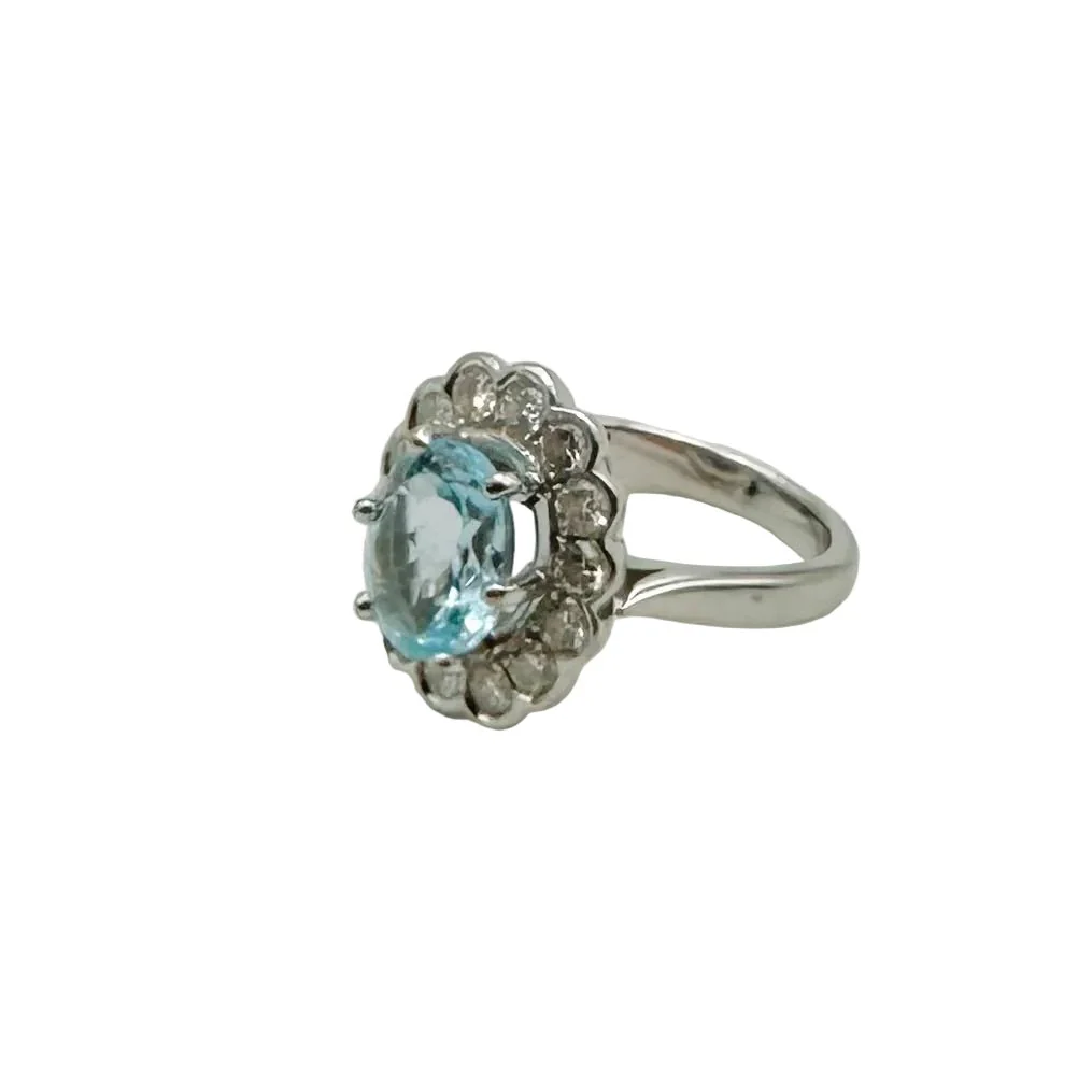 Bague Marguerite en or blanc, aigue-marine et diamants - Image 8