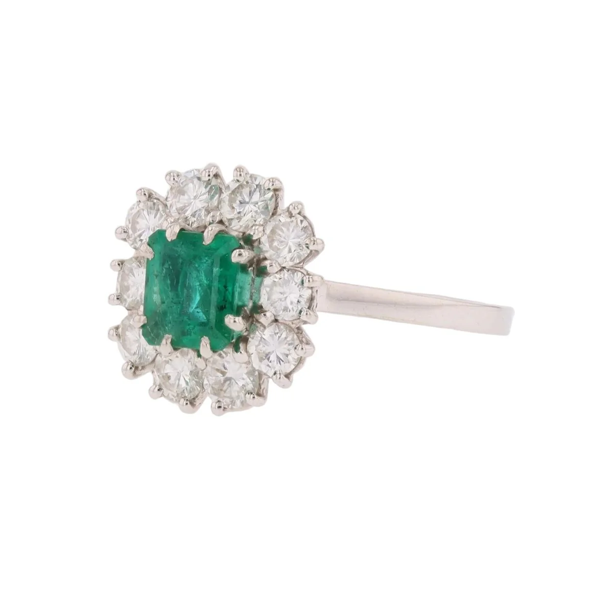 Bague Marguerite en or blanc, platine, émeraude et diamants - Image 3