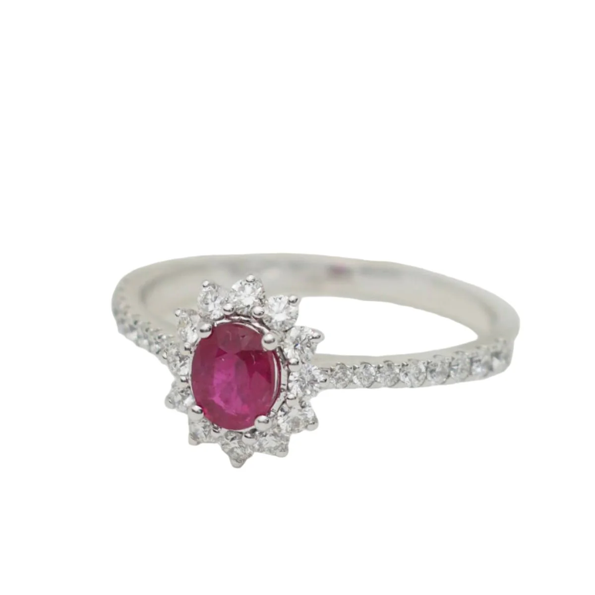 Bague marguerite en or blanc, rubis 0.45ct et diamants - Image 7