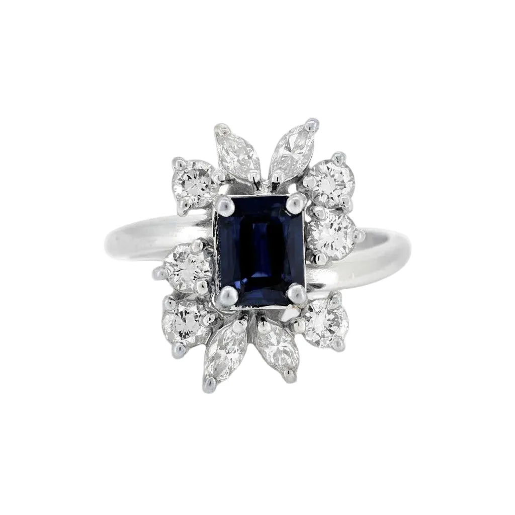 Bague Marguerite en or blanc, saphir et diamants