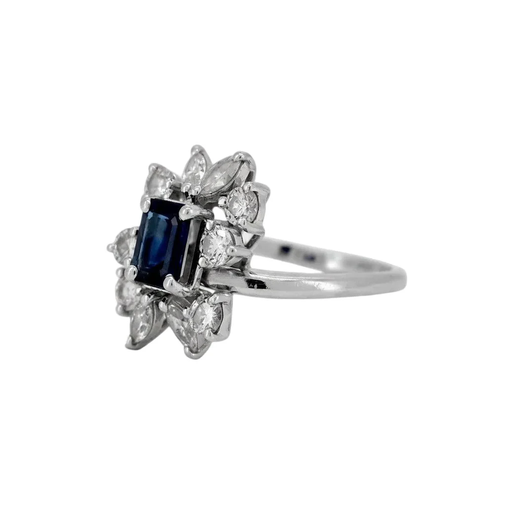 Bague Marguerite en or blanc, saphir et diamants - Image 4