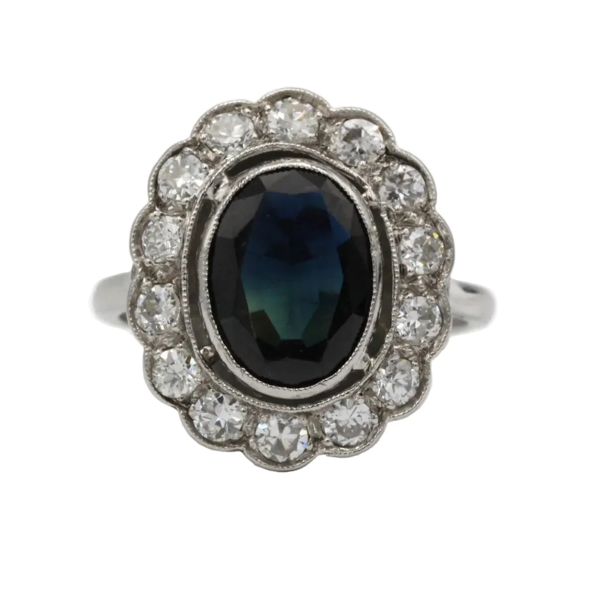 Bague Marguerite en or blanc, saphir et diamants