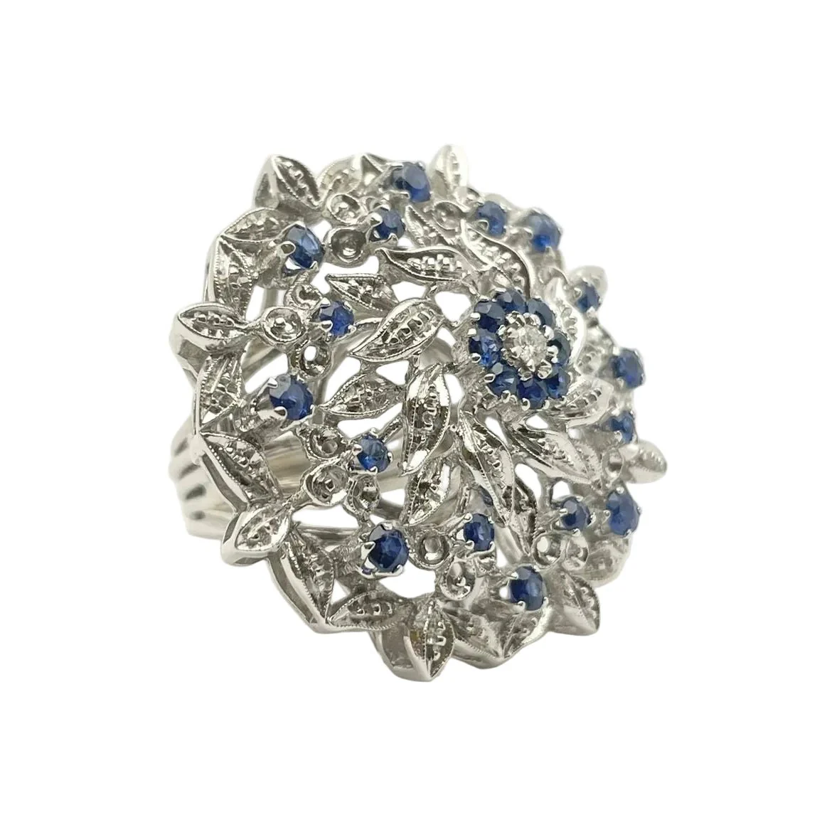 Bague Marguerite en or blanc, saphirs et diamants - Image 6