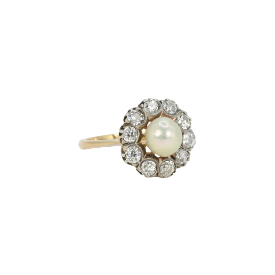 Bague Marguerite en or jaune, argent, perle et diamants - Image 3