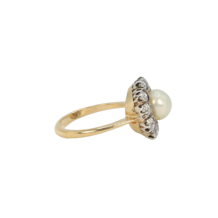Bague Marguerite en or jaune, argent, perle et diamants - Image 4