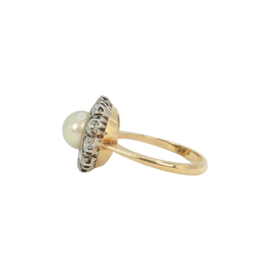Bague Marguerite en or jaune, argent, perle et diamants - Image 6
