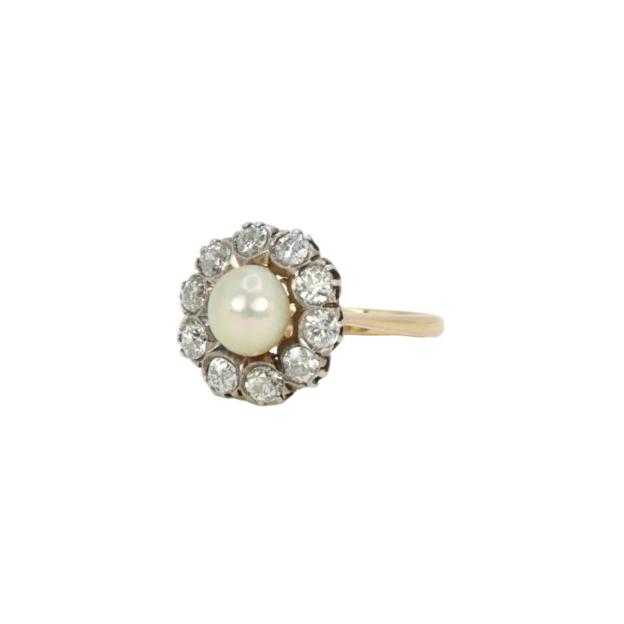 Bague Marguerite en or jaune, argent, perle et diamants - Image 7