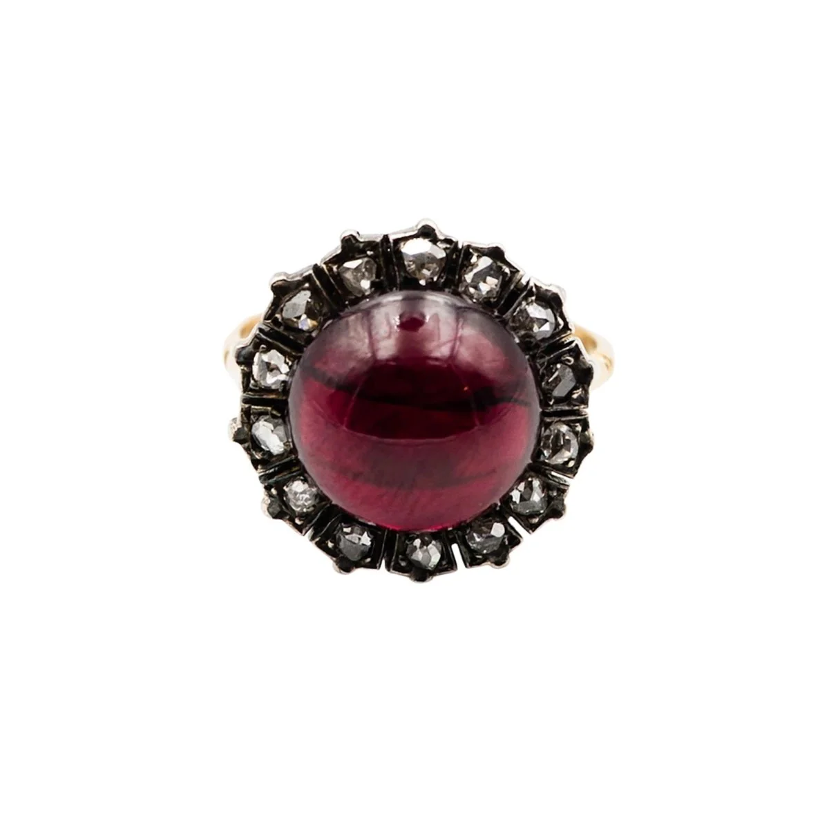 Bague Marguerite en or jaune, argent, grenat et diamants