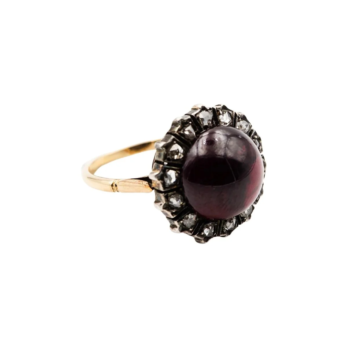Bague Marguerite en or jaune, argent, grenat et diamants - Image 3