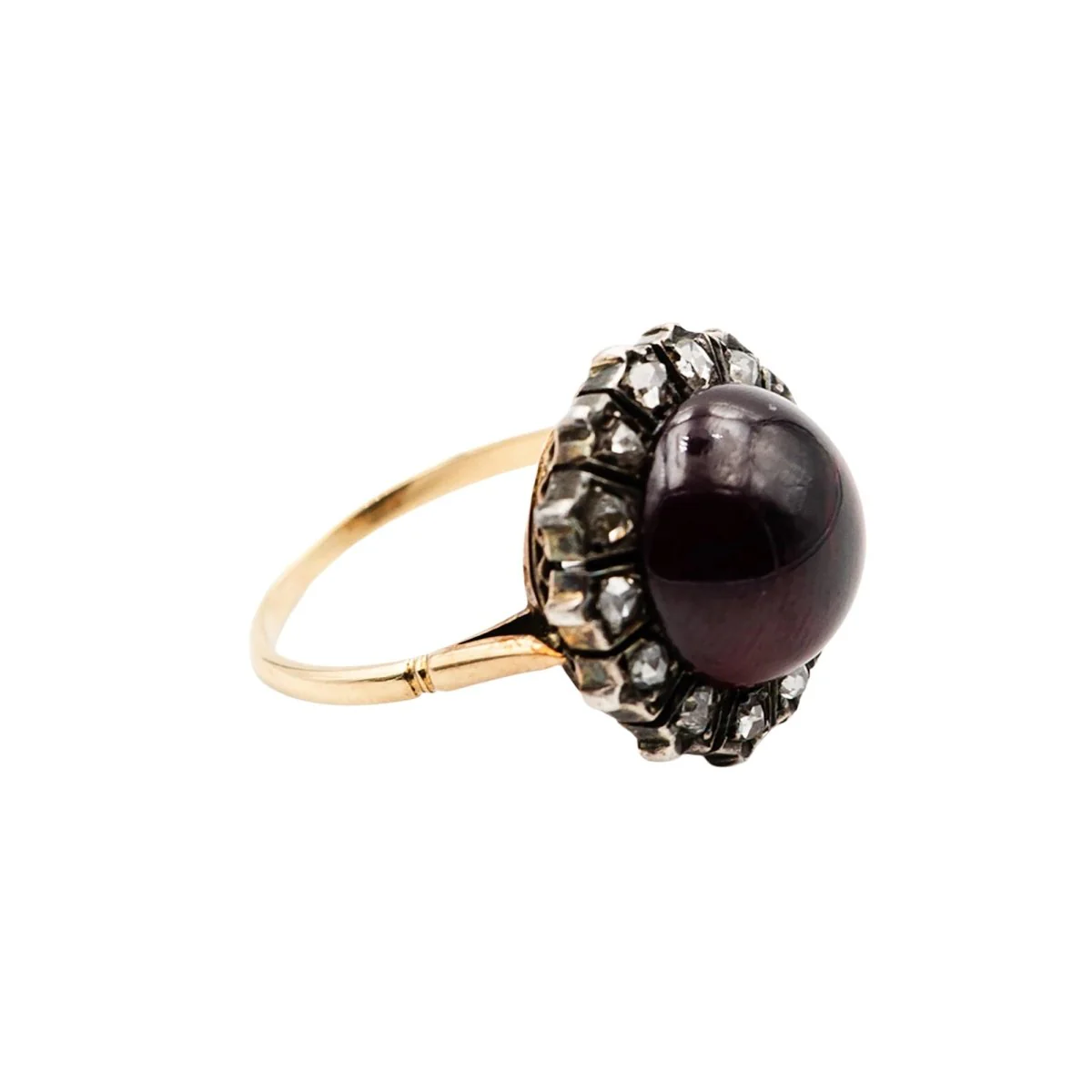 Bague Marguerite en or jaune, argent, grenat et diamants - Image 4