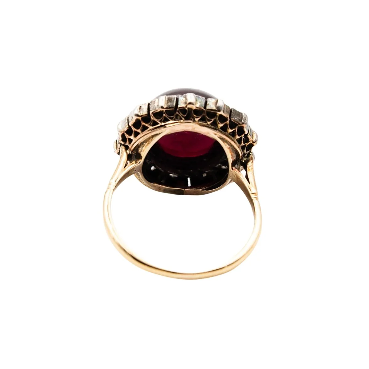 Bague Marguerite en or jaune, argent, grenat et diamants - Image 5