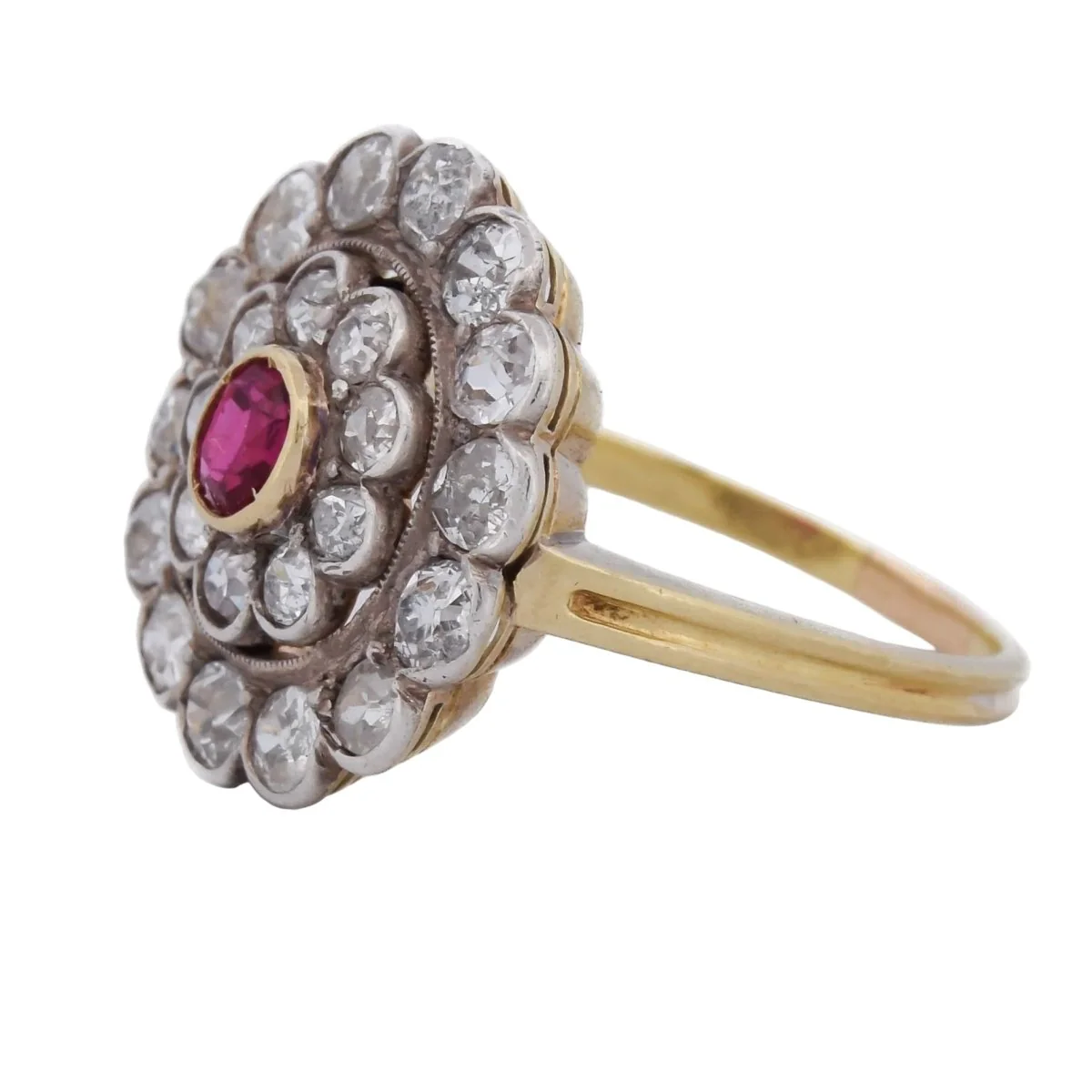 Bague Marguerite en or jaune, argent, rubis et diamants - Image 3