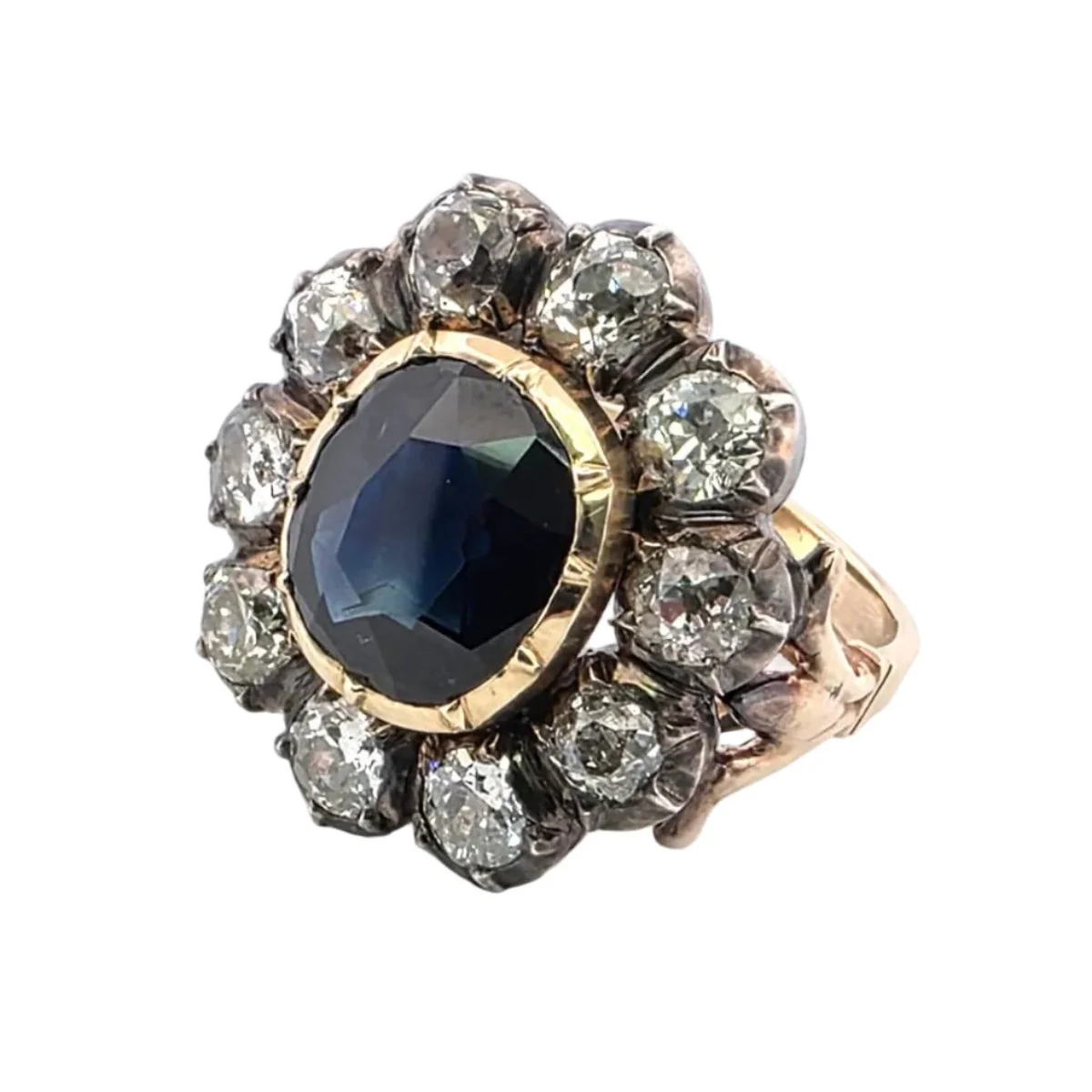 Bague Marguerite en or jaune, argent, saphir et diamants - Image 3