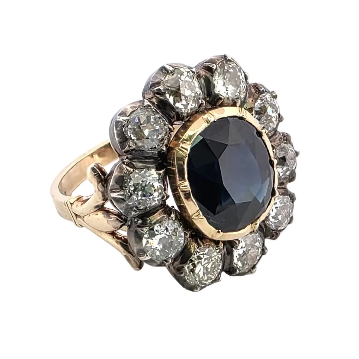 Bague Marguerite en or jaune, argent, saphir et diamants - Image 6