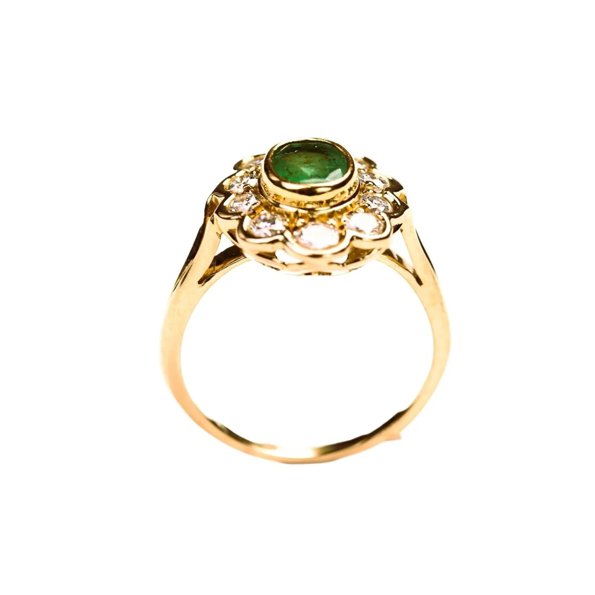 Bague Marguerite en or jaune, émeraude et diamants - Image 5