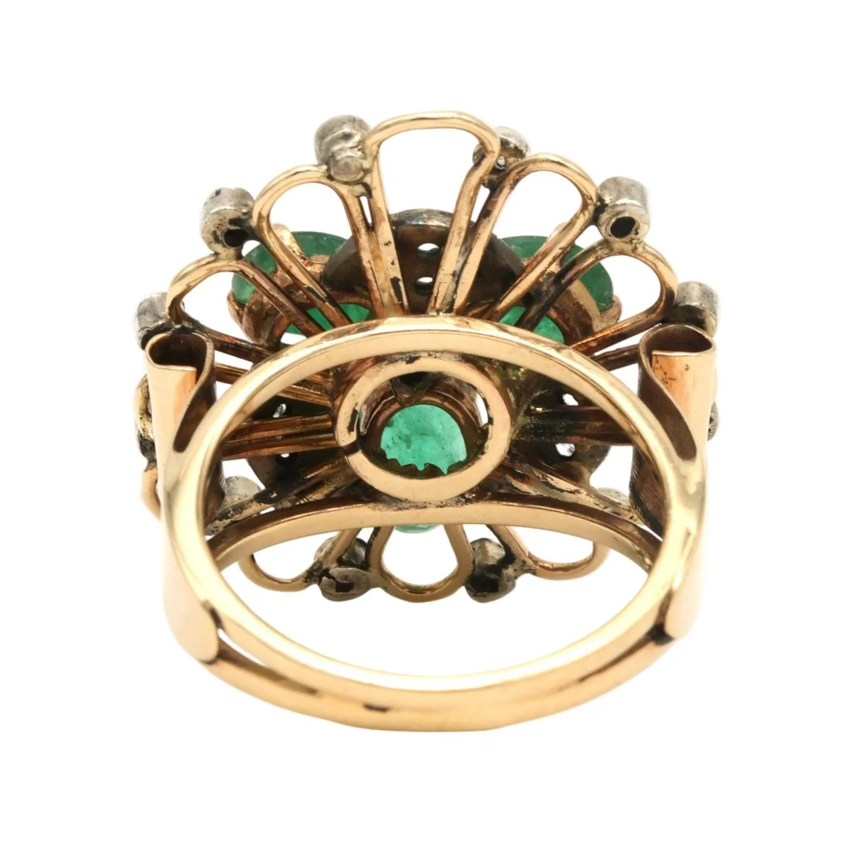 Bague Marguerite en or jaune, émeraudes et diamants - Image 4